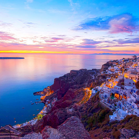 Infinite blue of the sea meets the lush green craters of the island, creating an unforgettable image.