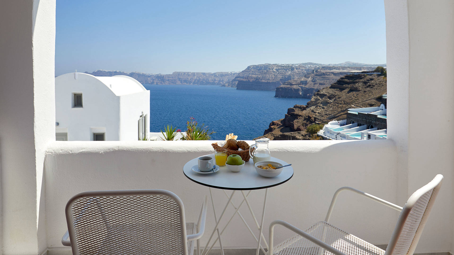 
Santorini View Hotel breakfast at a sea view balcony