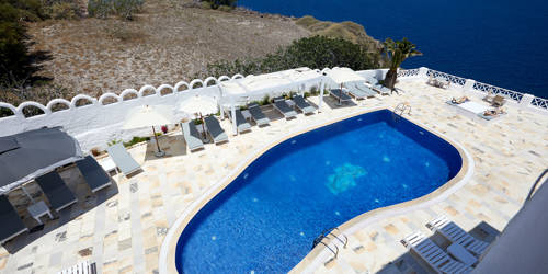 
Santorini View Hotel swimming pool area with caldera view