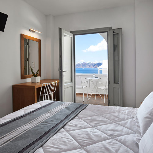  
Santorini View Hotel room with double bed, balcony and sea view